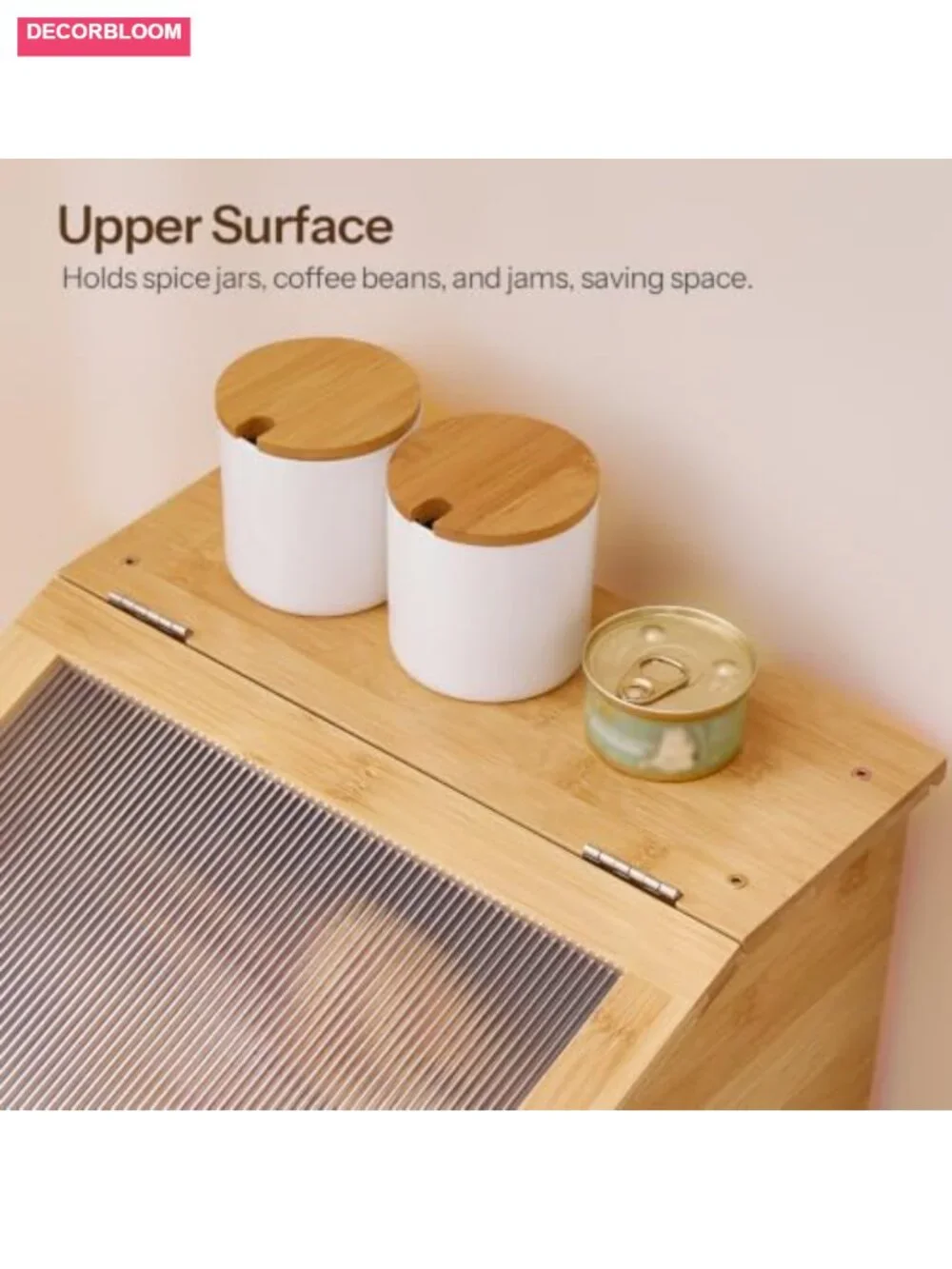 Large Bamboo Bread Box with Acrylic Window, Multipurpose Kitchen Storage